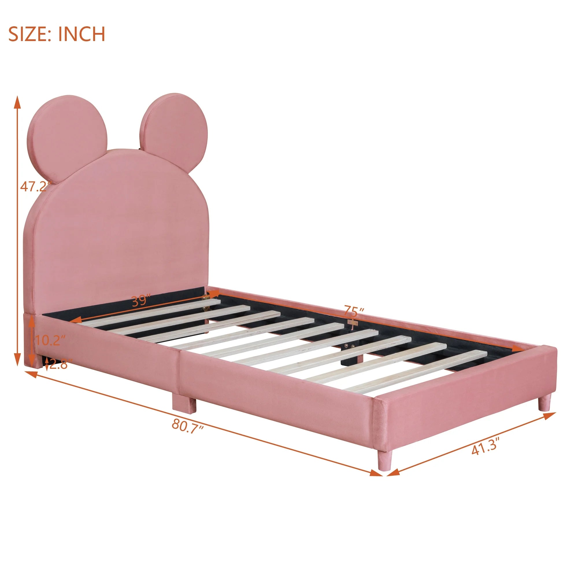 Pink Twin Size Upholstered Platform Bed Frame with Wood Slat Support T45063