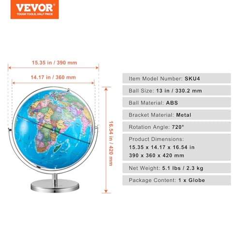 8 in Educational Geographic Globe with Stand V1734