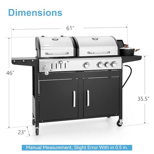 3 Burner Propane Gas and Charcoal Grill Combo with Side Burner, 37,000 BTUs 685 SQIN Dual Fuel Outdoor BBQ Grill F986302