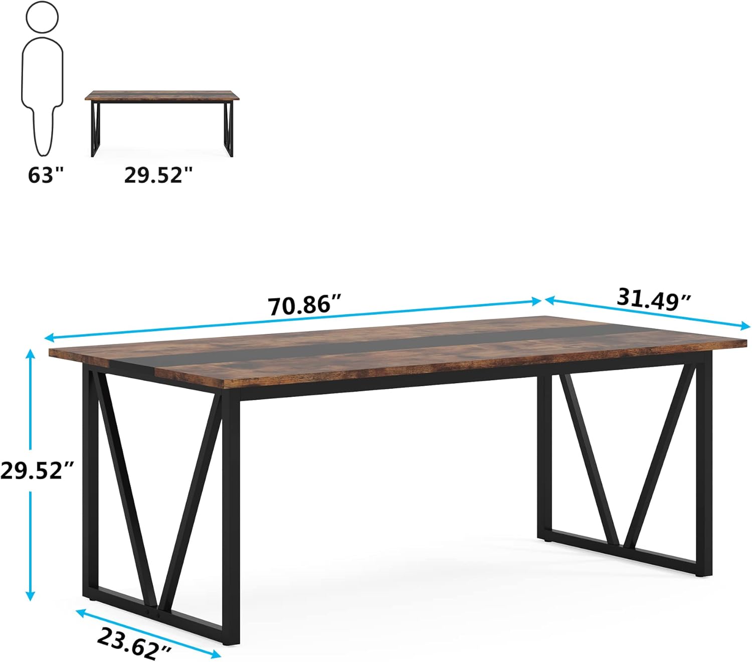 70.8-inch Rectangular Wood Dining Table with Metal Frame B66926