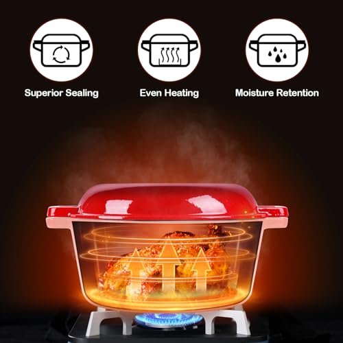 Red 5 QT Enameled Cast Iron Dutch Oven with 2 Quart Skillet Lid Pan Y820
