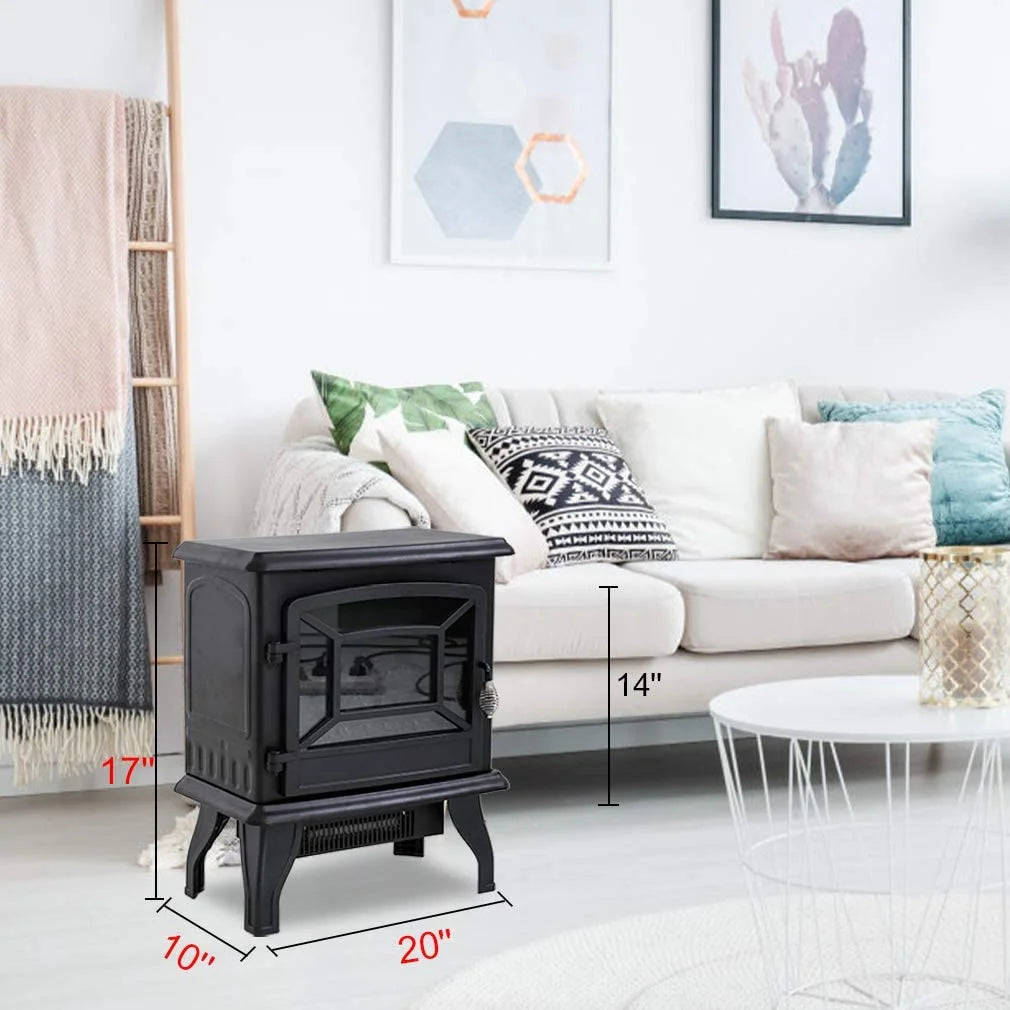 20" Electric Fireplace Heater Portable Indoor Freestanding 3D Flame Effect 1400W Black O32275