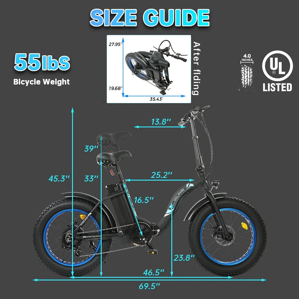 Foldable 20" 500W 36V Electric Bicycle Fat Tire Removable Battery 7 Speed J8529