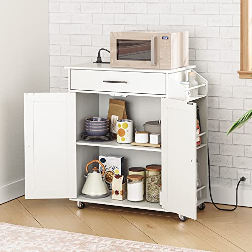 Natural and White Kitchen Island with Power Outlet and Drawer Z16608