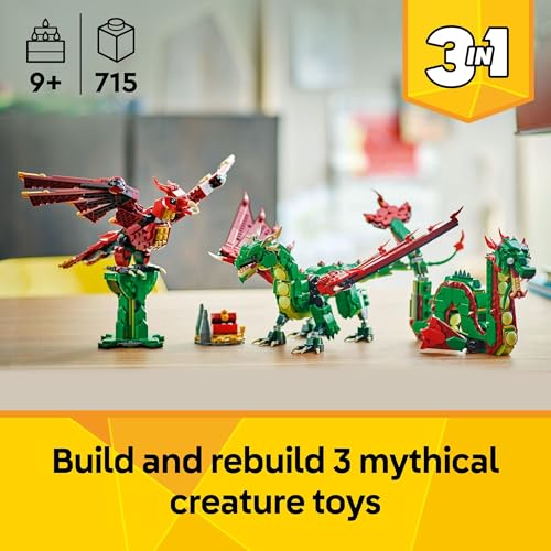 LEGO Creator 3 in 1 Medieval Dragon Toy Building Toy with 3 Build Options D96763