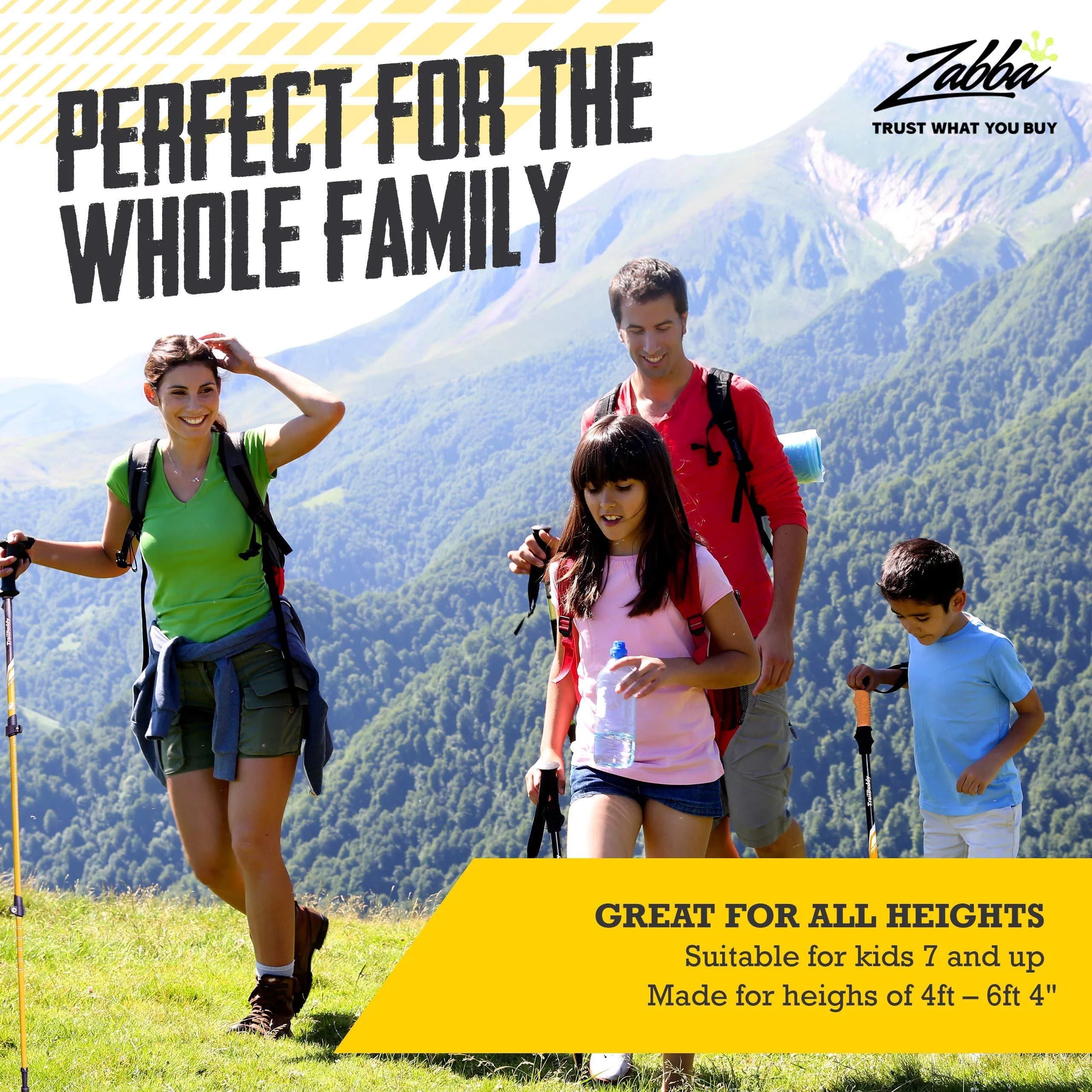 Lightweight Aluminum Trekking Poles, Adjustable 24.5 to 54 in. (Black) A1759