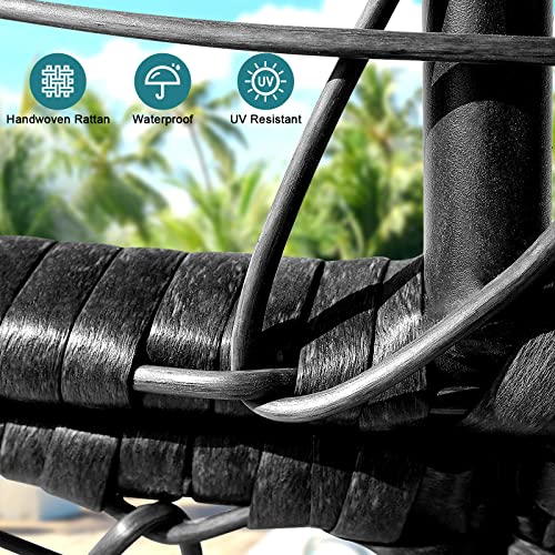 Black Wicker Egg Chair with Stand Cushion R880867