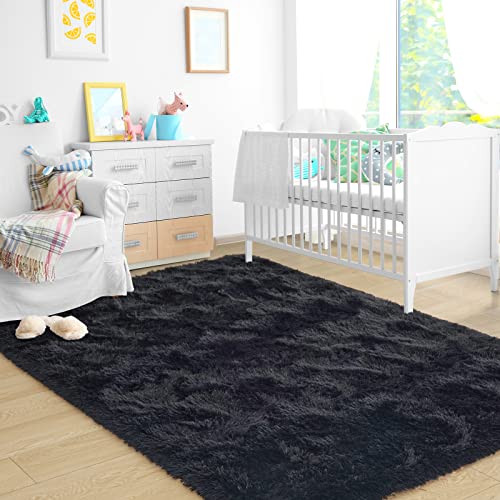 Black 4x6 Feet Shag Area Rug T36031