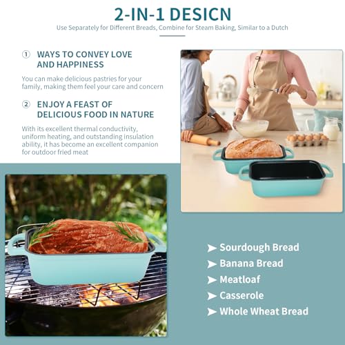 2 Piece Enameled Cast Iron Bread Pan with Lid (Lake blue) L6315