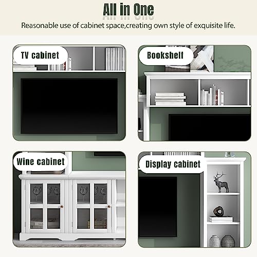 White 104" Wide Entertainment Wall Unit with Storage Cabinets and Shelves D66026