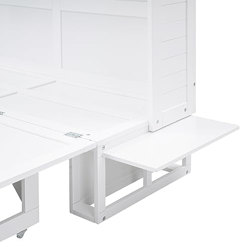 White Queen Size Murphy Bed with Bookcase and Drawer Z62488