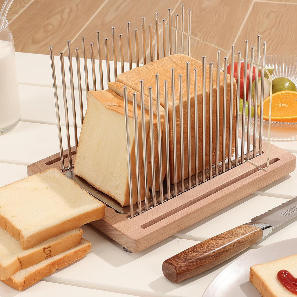 Stainless Steel Bread Slicer Guide with Beechwood Bread Cutting Board P5666