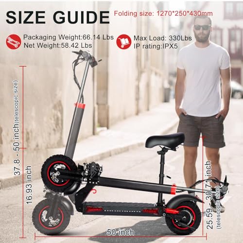 1200W Electric Scooter with Seat 11" Offroad 34MPH Speed 31-35 Miles Range 48V 18Ah Folding E Scooter M762729