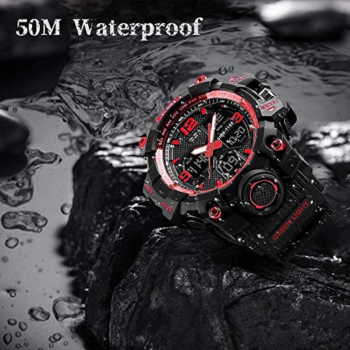 Men's Analog Sports Watch LED Military Digital Watch Electronic Stopwatch Large Dual Dial Time Outdoor Army Wrist Watch Tactical W19917
