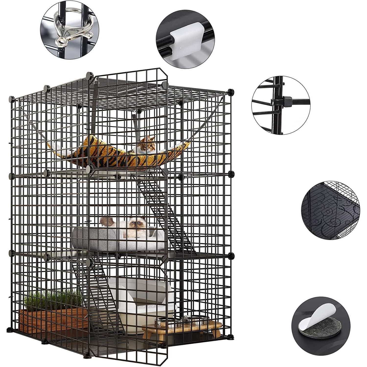 3-Tiers Metal Cat Cage with Hammock R765458