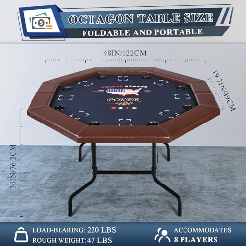 50 inch Foldable Octagon Poker Table with Stainless Steel Cup Holders M62222