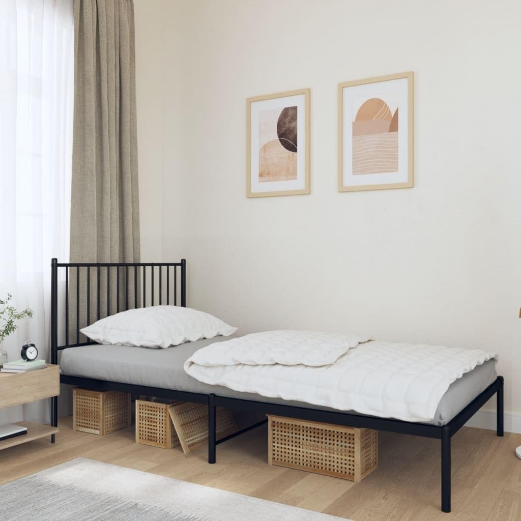 Black Metal Bed Frame with Headboard 39.4"x78.7" V531813