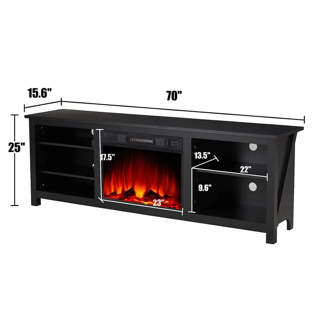 Black Wood Texture Fireplace TV Stand Q95935