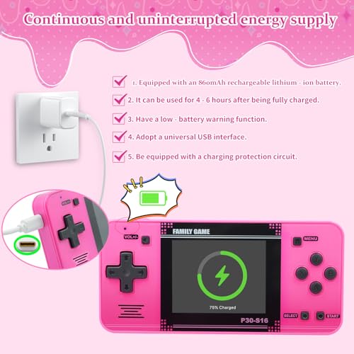 Handheld Retro Video Game Player with 3.0" LCD Screen (Red) P63536