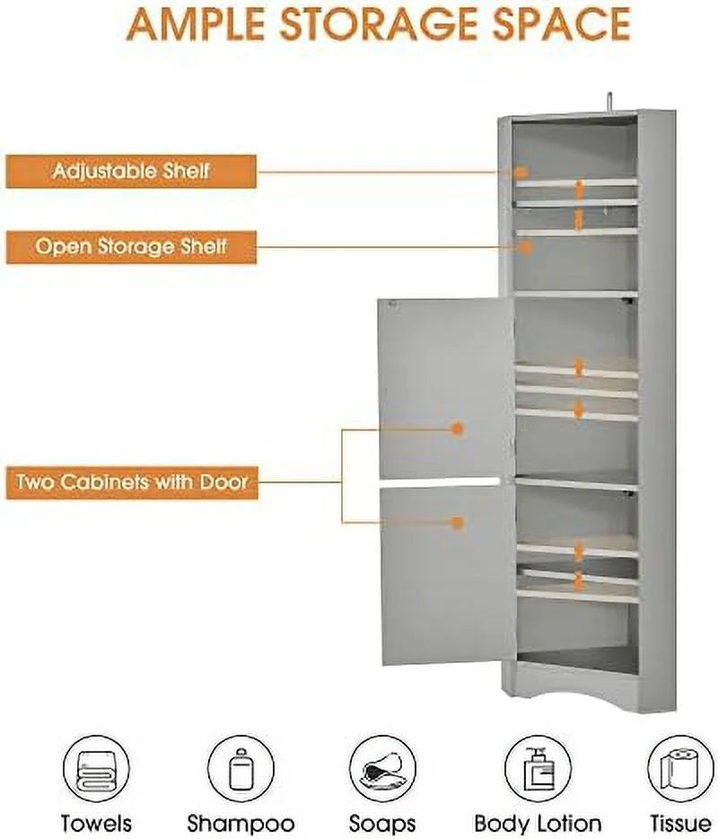 Gray Corner Cabinet with Doors and 2 Adjustable Shelves N877363