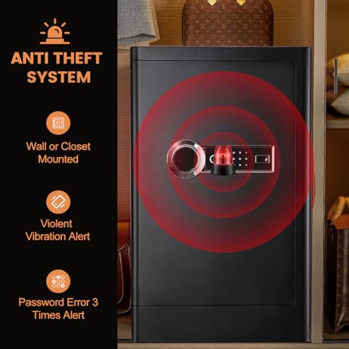 7.2 Cu ft Biometric Home Safe Fireproof Waterproof Anti-Theft Touch Screen Fingerprint Safe Box With Hidden Compartment Separate Lock Box Led Light T859184