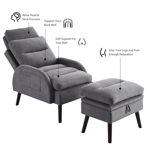 Beige Velvet Oversized Accent Chair with Ottoman T1758