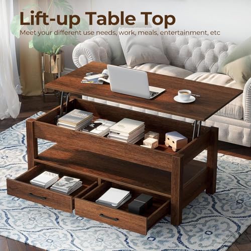 Lift Top Coffee Table with Drawers and Hidden Compartment G712