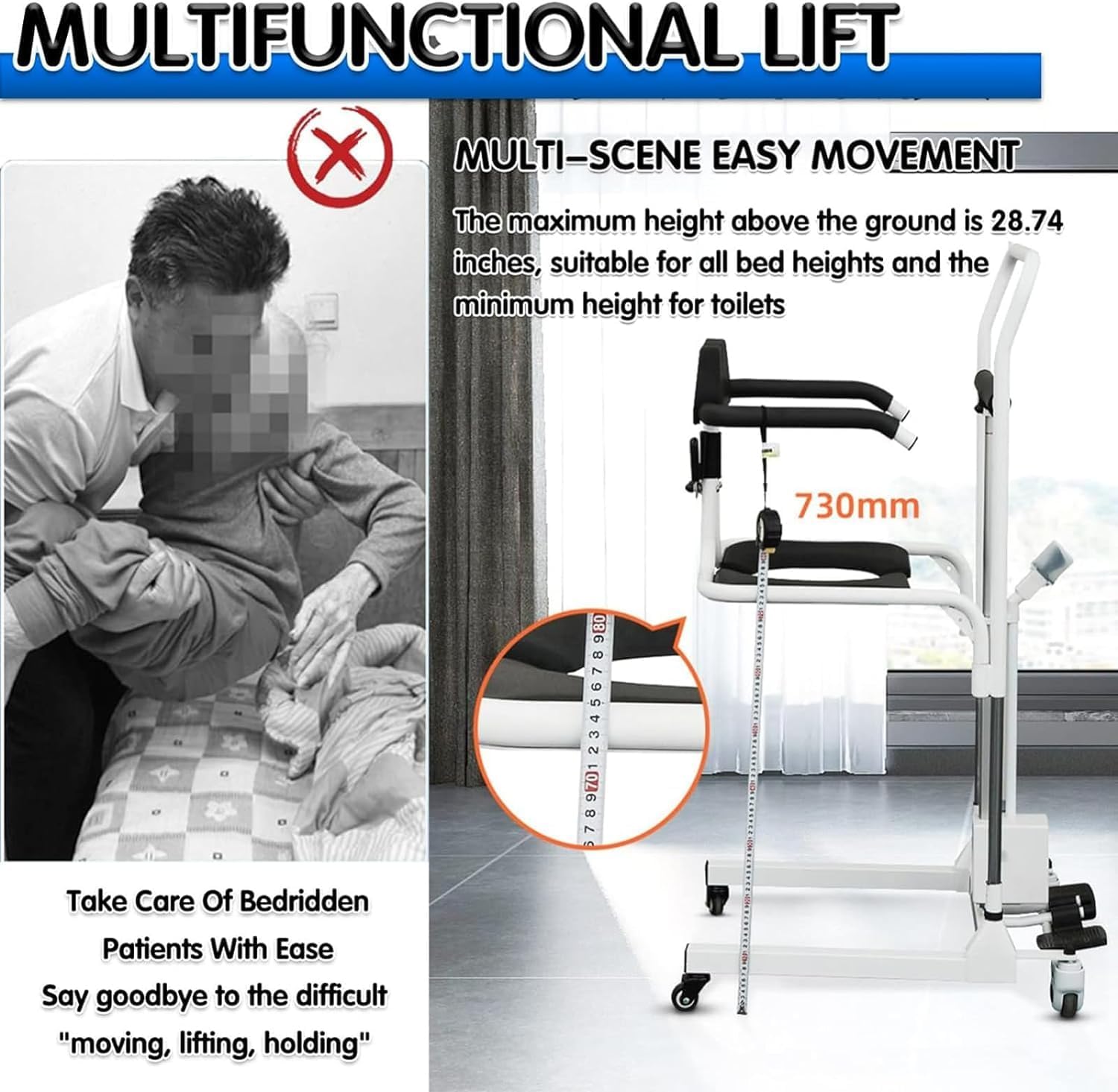 Electric Patient Lift Transfer Chair with 180° Split Seat and Bedpan X988143