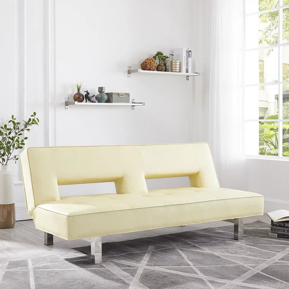 Cream Faux Leather Convertible Futon Sofa E934986