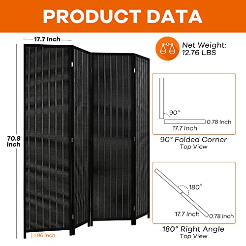 Black 4 Panel Bamboo Room Divider L80359