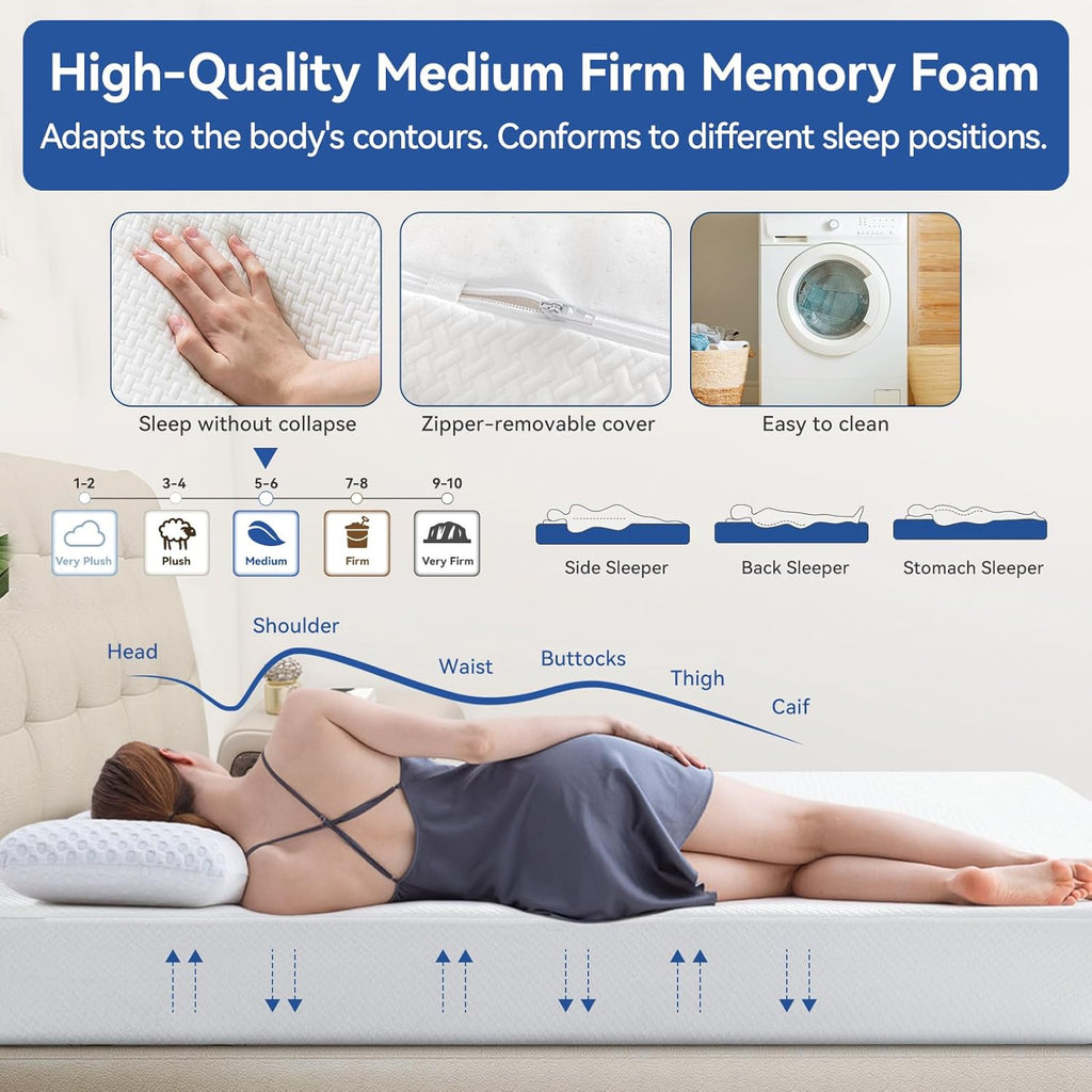 Full Size 10 Inch Cooling Green Tea Gel Medium Firm Memory Foam Mattress R194951
