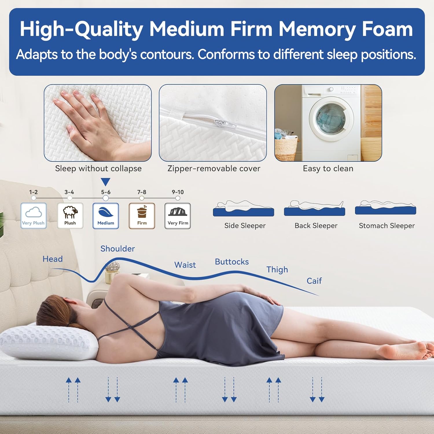 Full Size 10 Inch Cooling Green Tea Gel Medium Firm Memory Foam Mattress R194951