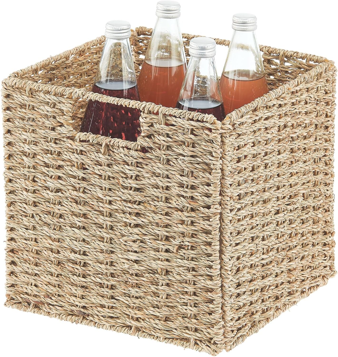 Seagrass Woven Cube Basket Organizer with Handles - 4 Pack - Natural/Tan V530