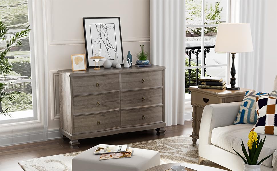 White 6 Drawer Wooden Dresser M164