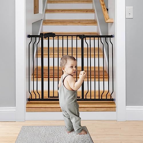 Black Metal Baby Gate with Walk-Thru Auto Close B222826