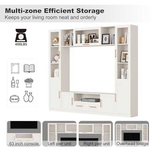 White TV Stand with Glass Doors & Shelves D87077