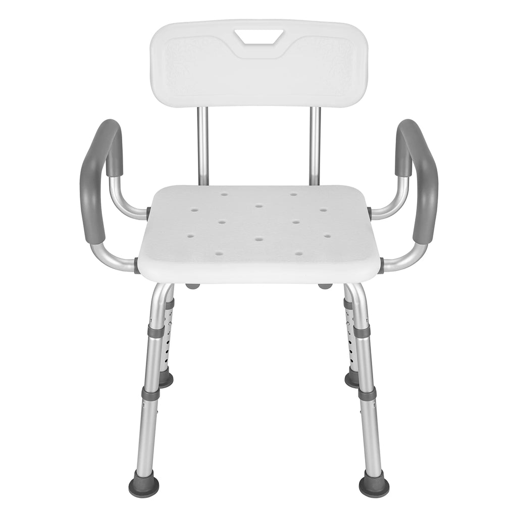 Shower Chair with Back and Padded Armrests, 6 Levels Adjustable Height W4240