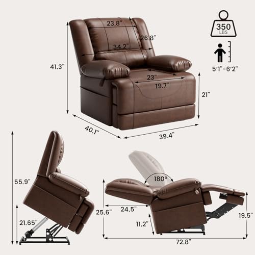 Red Brown Power Lift Recliner Chair with Massage and Heat O360