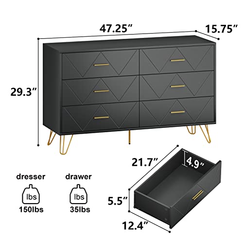 White 6 Drawer Dresser with Metal Handles R40340