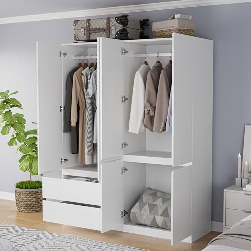 White 4 Door 2 Drawers Wooden Armoire Wardrobe Q95361