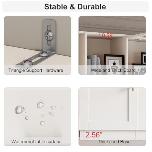 White TV Stand with Glass Doors & Shelves D87077