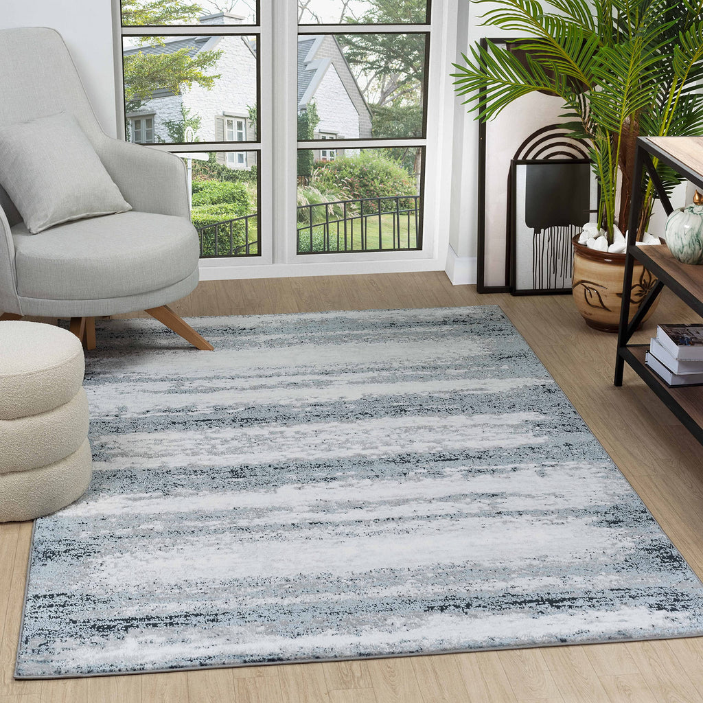 Modern Abstract Area Rug (8x10, Grey Navy) I485