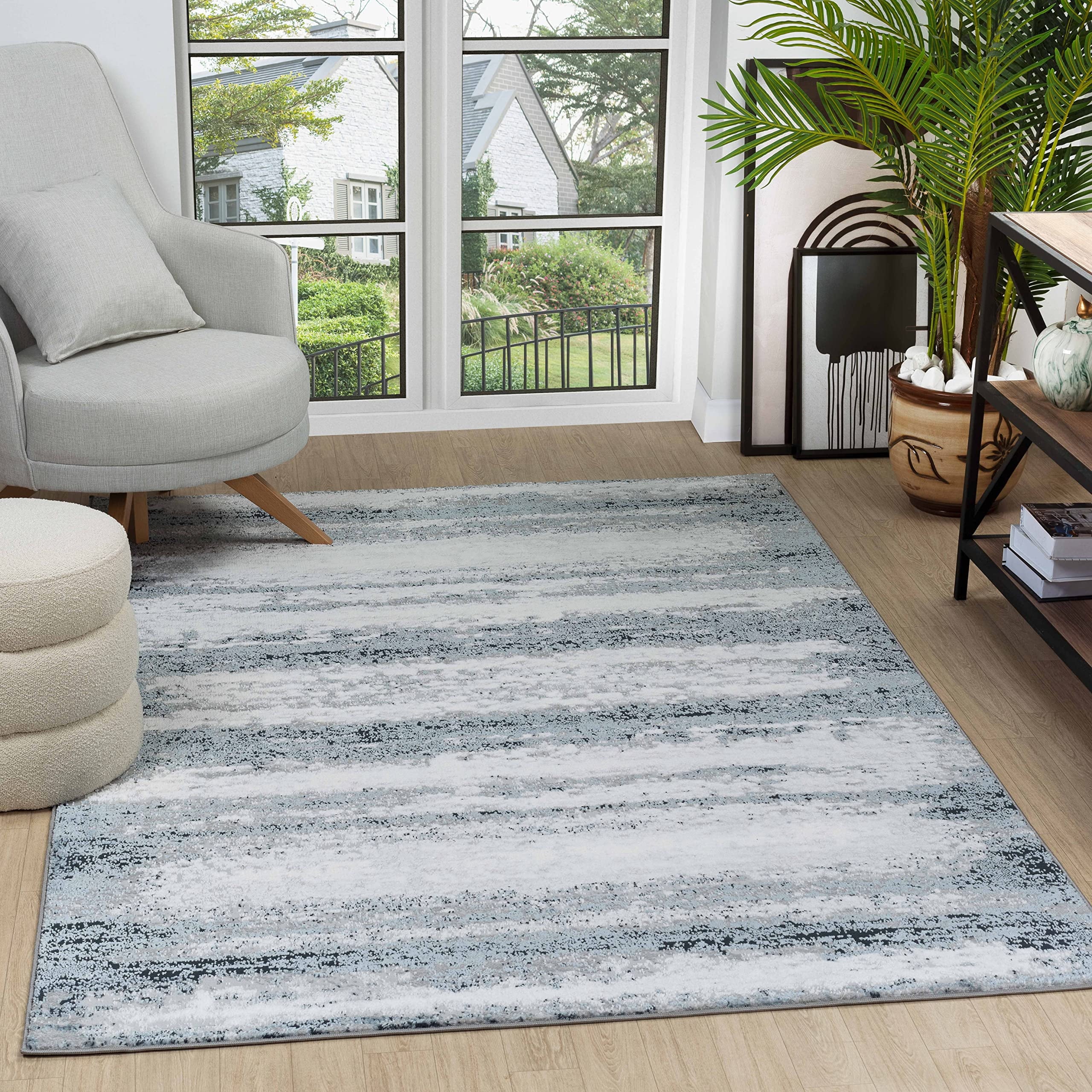 Modern Abstract Area Rug (8x10, Grey Navy) I485