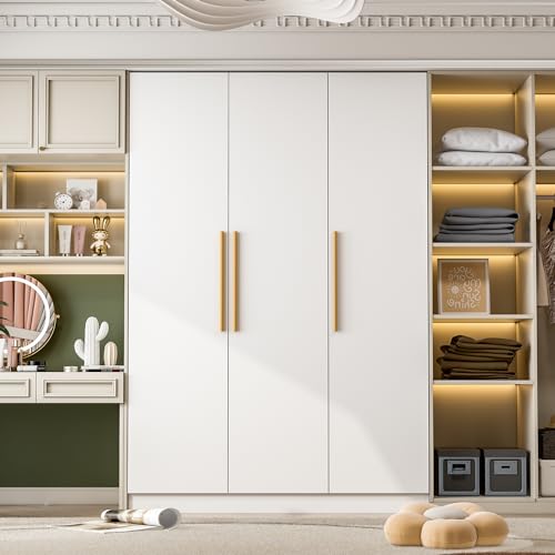 White 3 Door Armoire Wardrobe with Shelves O117