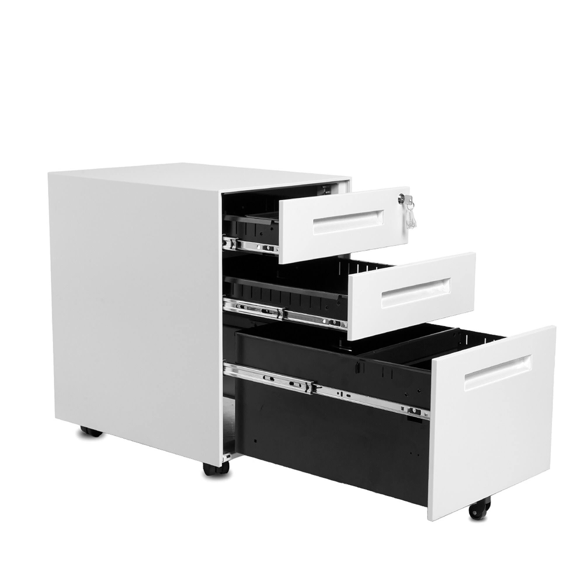 White 3-Drawer Mobile Metal File Cabinet I442876