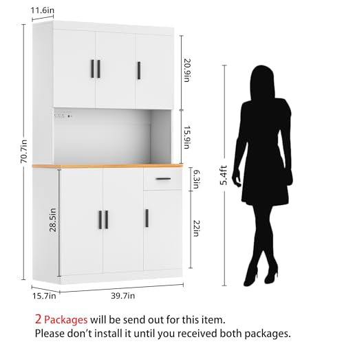 Black 71" Tall Kitchen Storage Cabinet with Power Outlet X93721