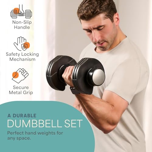 Adjustable Dumbbells Set - 5in1-15lb 25lb 43lb 55lb with Rack O905811