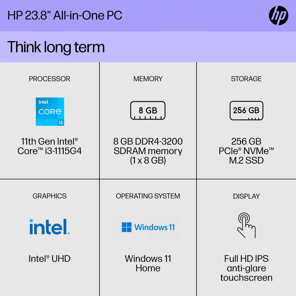 23.8" Touch FHD All-in-One PC, Intel Core i3-1115G4, 8GB SDRAM, 256GB SSD, Snow White, Windows 11 Home A689