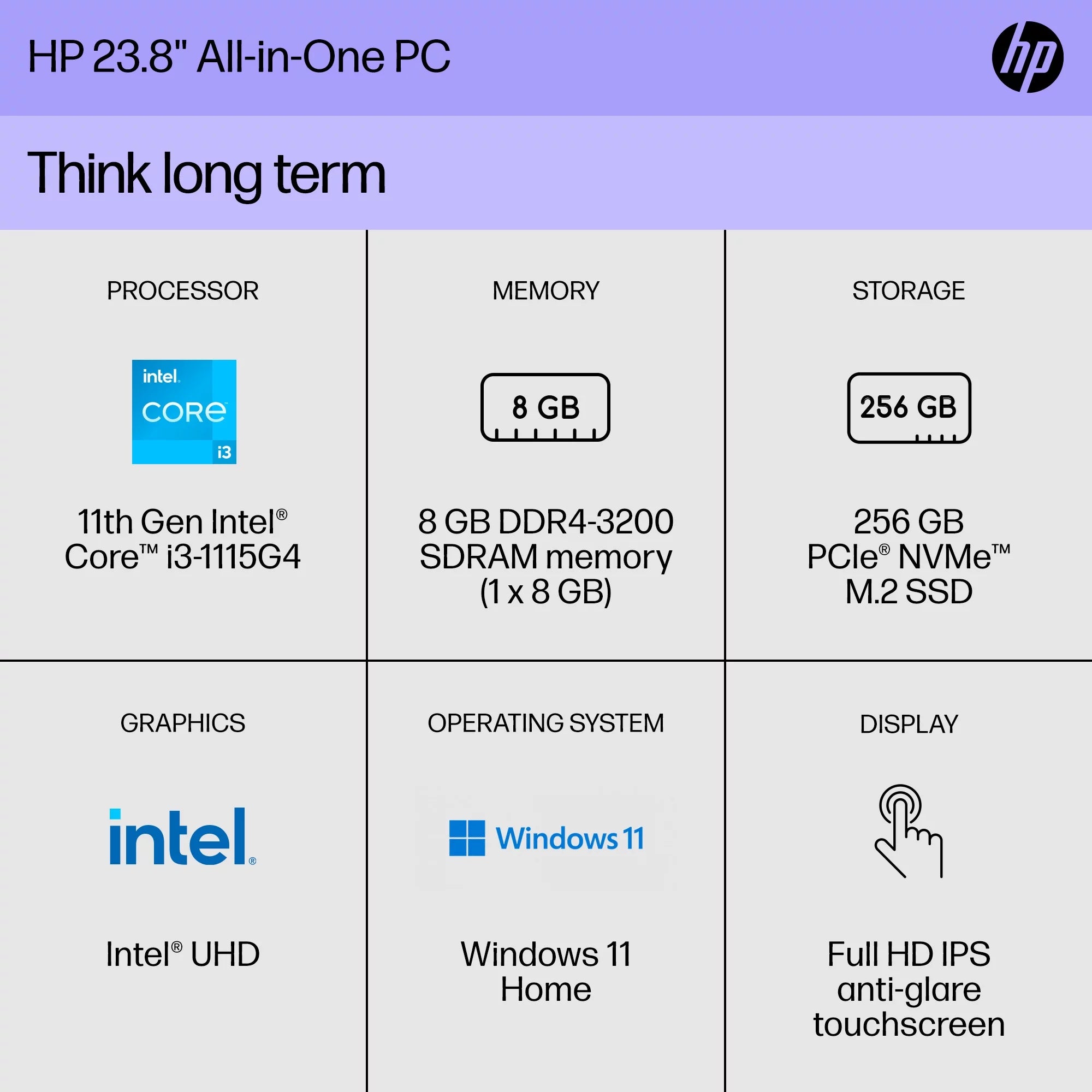 23.8" Touch FHD All-in-One PC, Intel Core i3-1115G4, 8GB SDRAM, 256GB SSD, Snow White, Windows 11 Home A689