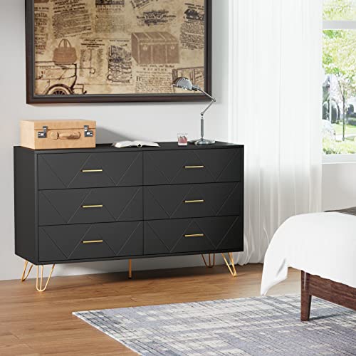 White 6 Drawer Dresser with Metal Handles R40340